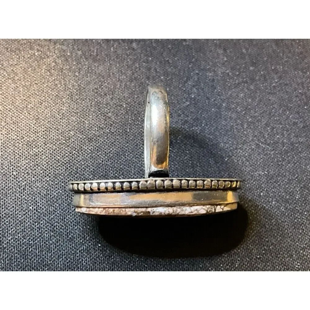 925 Sterling Silver Navajo Wild Horse Manesite Large Oval Ring Size 7